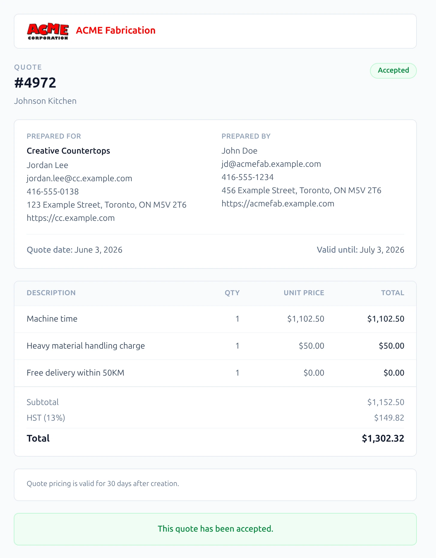 SimplyQuoting quote preview